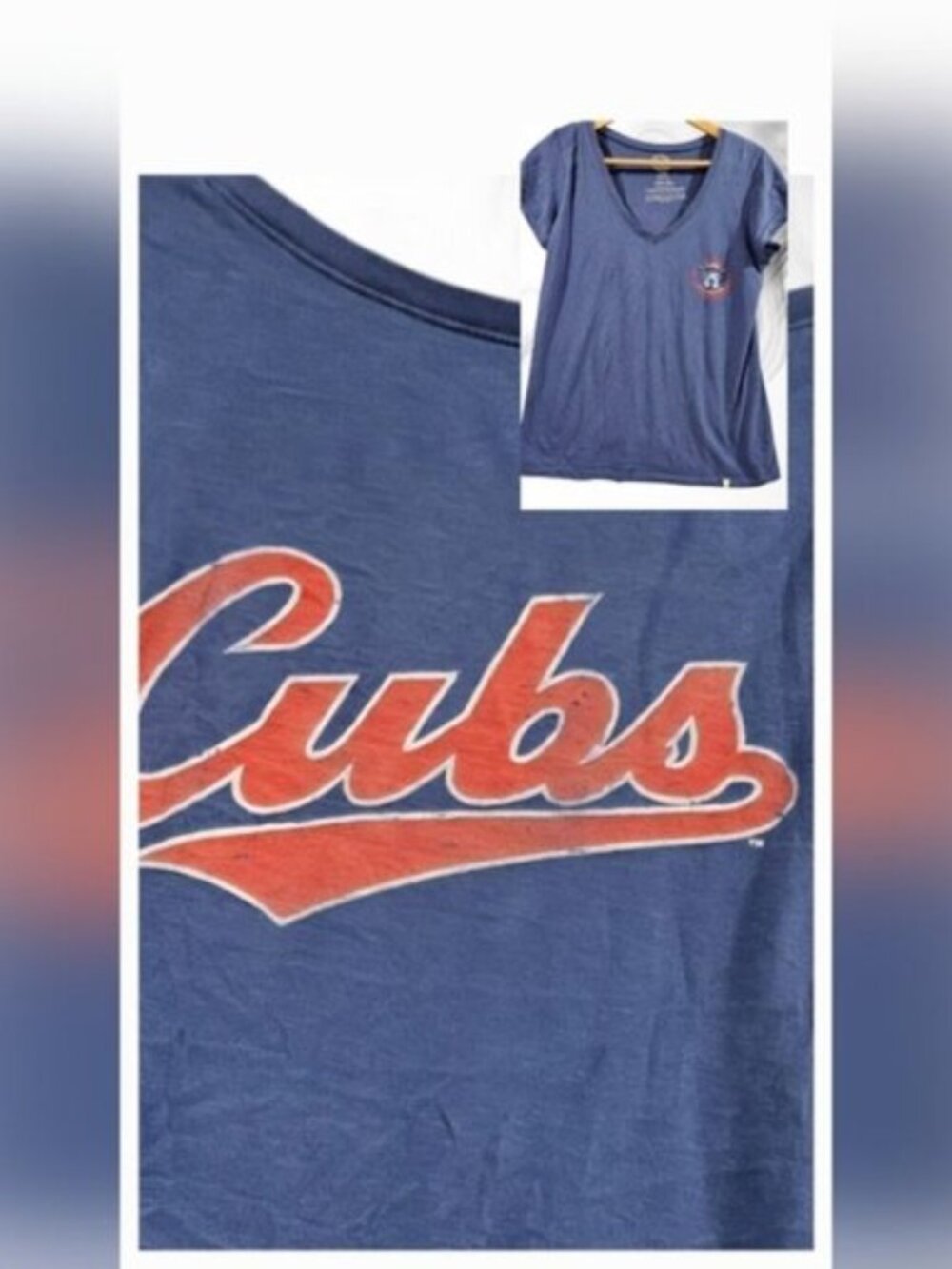 '47 Brand 100% Cotton SZ Large Chicago Cubs Short Sleeve V-Neck Blue T-Shirt